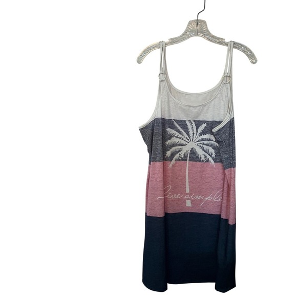 Striped Palm Tree Tank Dress Sleeveless Summer Beach Casual - Picture 1 of 4